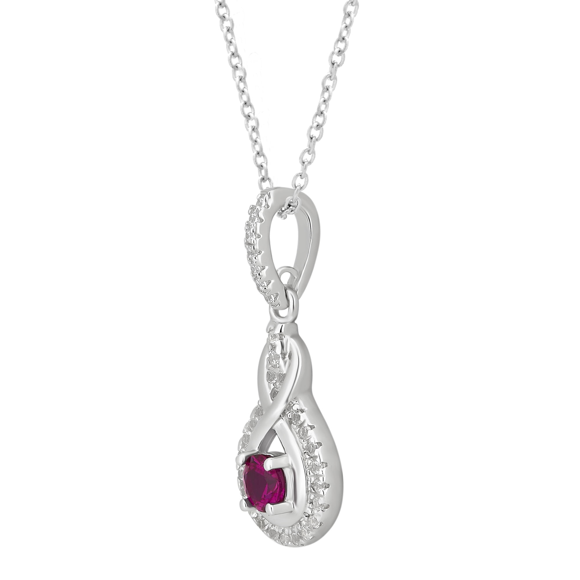 Arista 1/2 Carat T.W. Created Ruby and White Sapphire Halo Women's Fashion Pendant in Sterling Silver, 18"