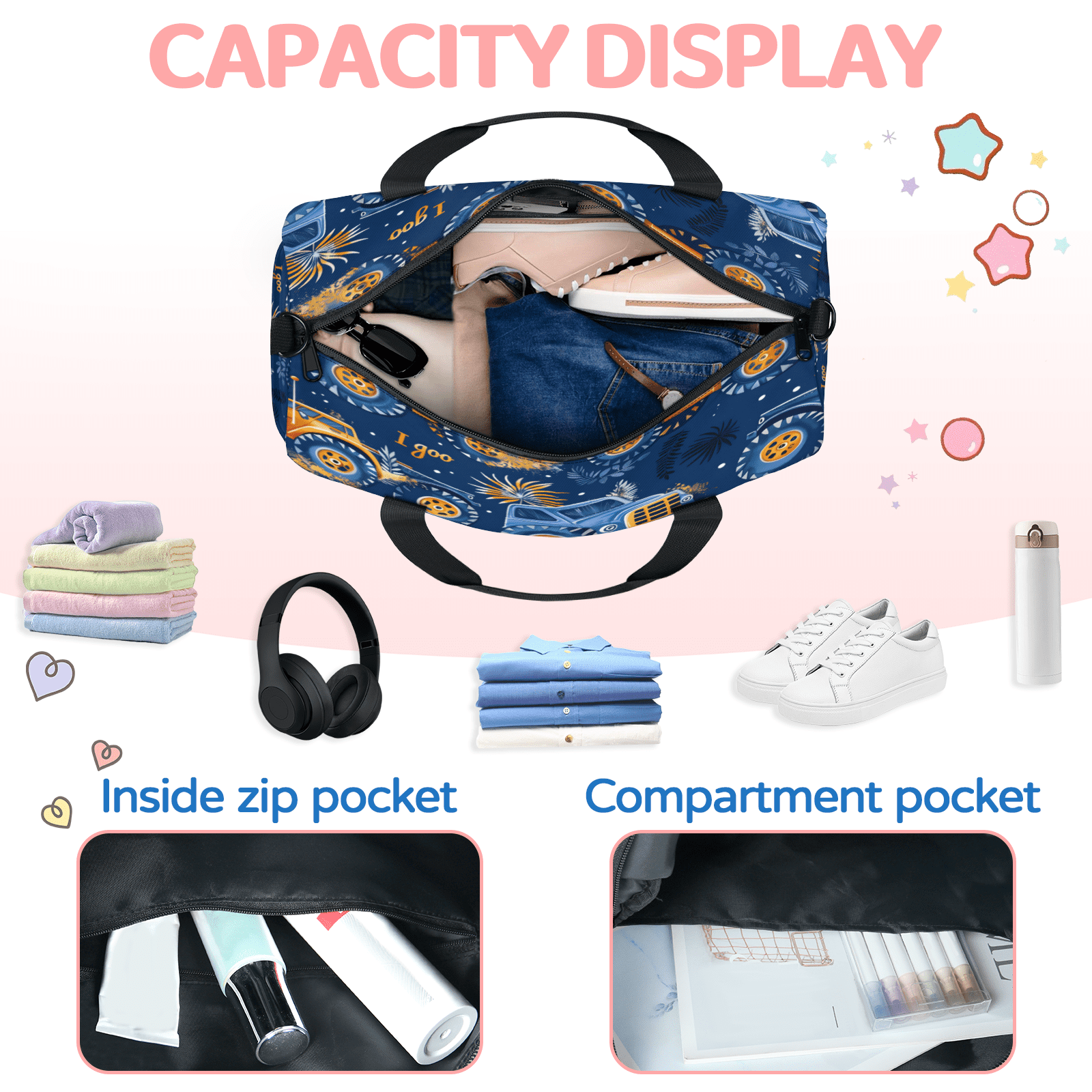 Herdesigns Off Road Vehicles Gym Bag for Women, Duffle Bag for Travel Sport, Cool Car Lightweight Waterproof Carry on Weekender Dance Yoga Workout Bags