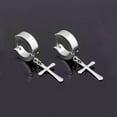 thumbnail image 4 of Stainless Steel Earrings Ear Clamp With Chain Cross Pendant Earrings, 4 of 6