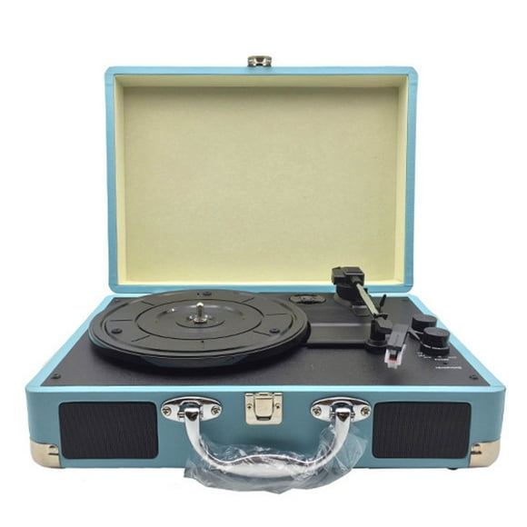 Mistaha Vintage Turntable Record Player Bluetooth Speaker with Vinyl Function - Portable Vinyl Record Player for 7/10/12-inch Records, 3 Speeds - Blue US Plug