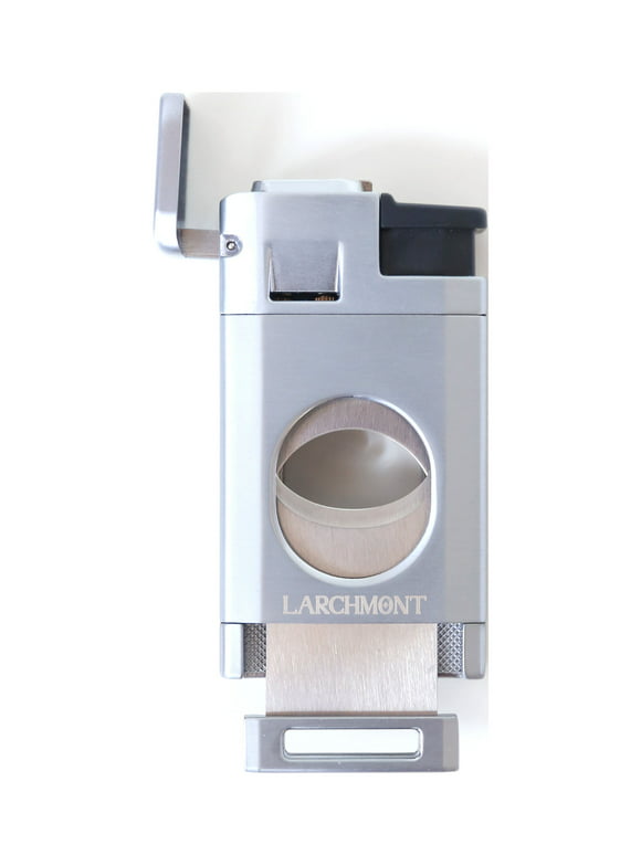 LARCHMONT Aspen Cigar Lighter, Triple Jet Flame Torch Lighter with Cigar Straight Cutter, Cigar Accessories, Windproof Refillable Butane Lighters for Smoking with Gift Box Silver