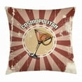 thumbnail image 1 of Alcohol Throw Pillow Cushion Cover, Hand-Drawn Cosmopolitan Cocktail on Retro Grungy Background with Starburst Ornament, Decorative Square Accent Pillow Case, 18 X 18 Inches, Multicolor, by Ambesonne, 1 of 2