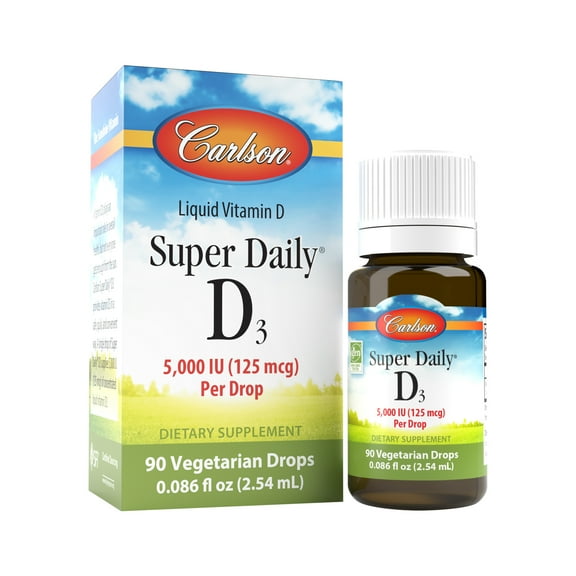 Carlson - Super Daily D3, 5,000 IU (125 mcg) per Drop, Vitamin D Drops, 1-Year Supply, Vegetarian, Unflavored, 365 Drops