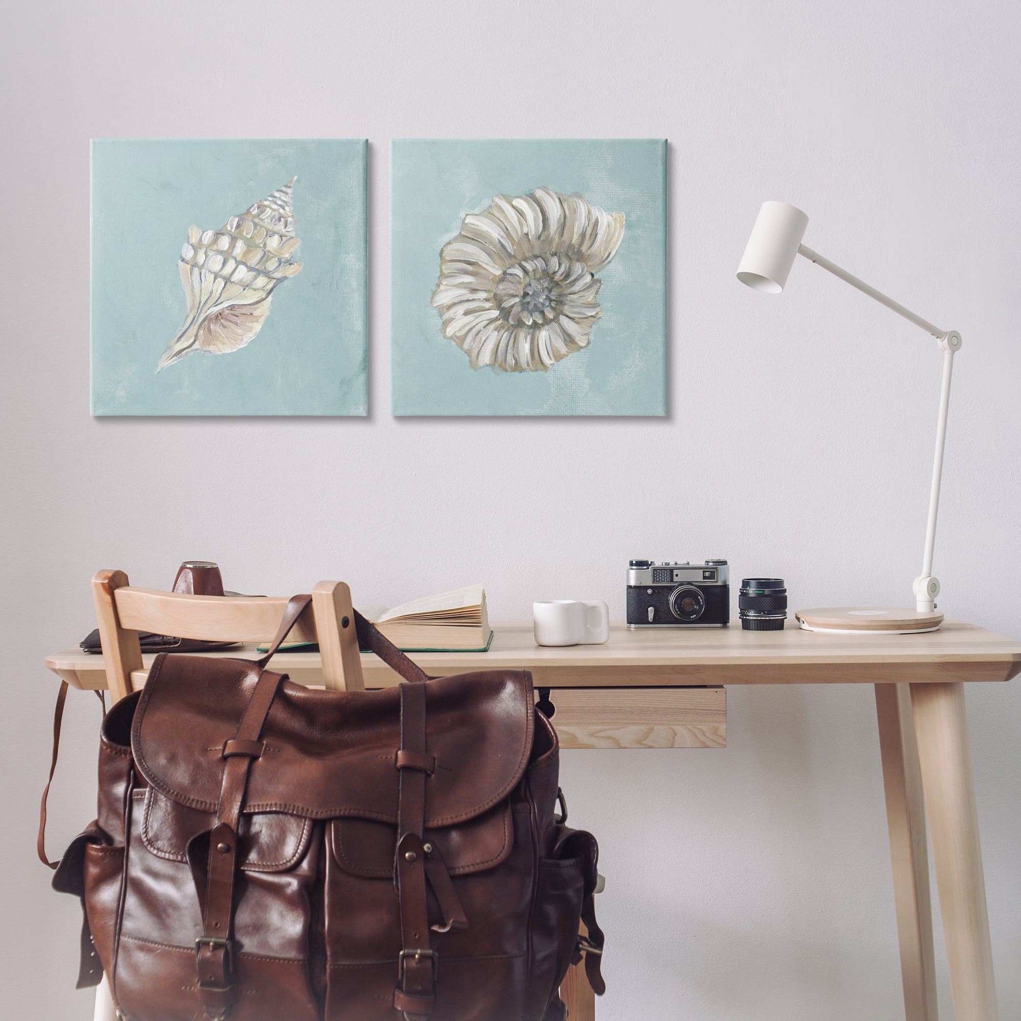 Stupell Industries Nautilus and Conch Seashells Nautical & Beach Painting Wrapped Canvas Art Print Wall Art, 17 x 17, Set of 2