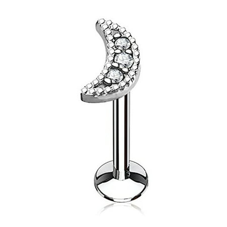 14k White Labret - BodyJ4You Labret Piercing Stud 16G Surgical Steel Half Moon Tragus Bar Barbell Internally Threaded 1.2mm