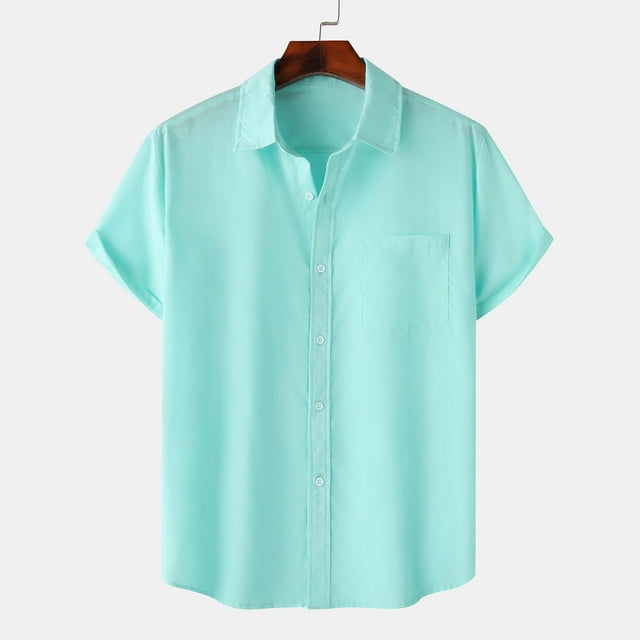AherBiu Shirts for Mens Crewneck Button down Shirts Basic Cotton Soft Tee Shirt Summer Beach Style T-Shirts