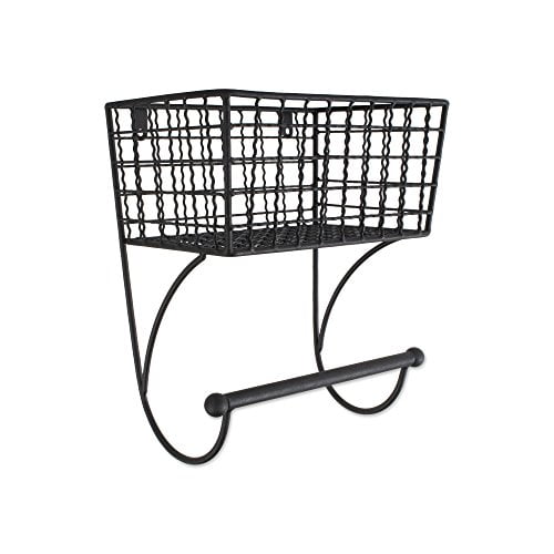 DII Home Traditions Rustic Metal Wall Mount Shelf with Towel Bar, Small-Black