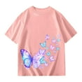 thumbnail image 2 of Curuila Kids Girls Tops Casual Short Sleeve Crew Neck Butterfly Animal Printed T Shirt Pink Size 10-11 Years, 2 of 5