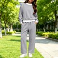 thumbnail image 7 of Girls Sweatsuits 2 Piece Solid Cotton Fleece Wide Leg Tracksuit 5-14Y Kids Fall Winter Casual Sports Sets, Gray 11-12 Years, 7 of 7