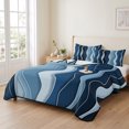 thumbnail image 2 of Queen Quilt Set 90''x96'', Abstract Blue Moire Lightweight Bedspread Coverlet with 2 Pillow Shams, Gradient Coastal Ocean Geometric Waves Breathable All Season Quilt Bedding for Bedroom/Guest Room, 2 of 9