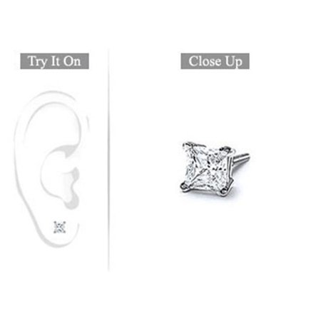 FineJewelryVault UBMER18WHSQ033D-101 Mens 18K White Gold : Princess Cut Diamond Stud Earring - 0.33 CT. TW.