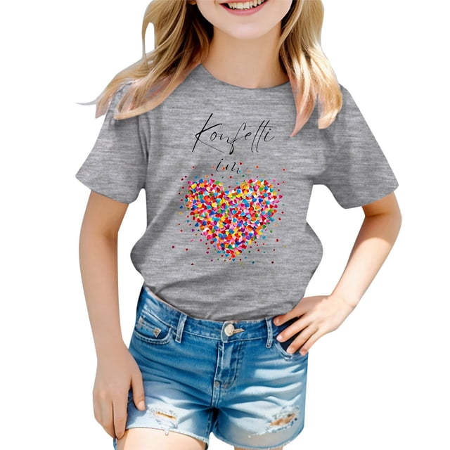 XDZJLR T-Shirts pour Filles Vêtements de Carnaval pour Enfants Imprimé Coloré Col Rond Manches Courtes 2-3 Ans