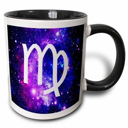 Cancer Zodiac Mug - 3dRose Virgo star sign on purple space background - zodiac horoscope symbol, Two Tone Black Mug, 11oz
