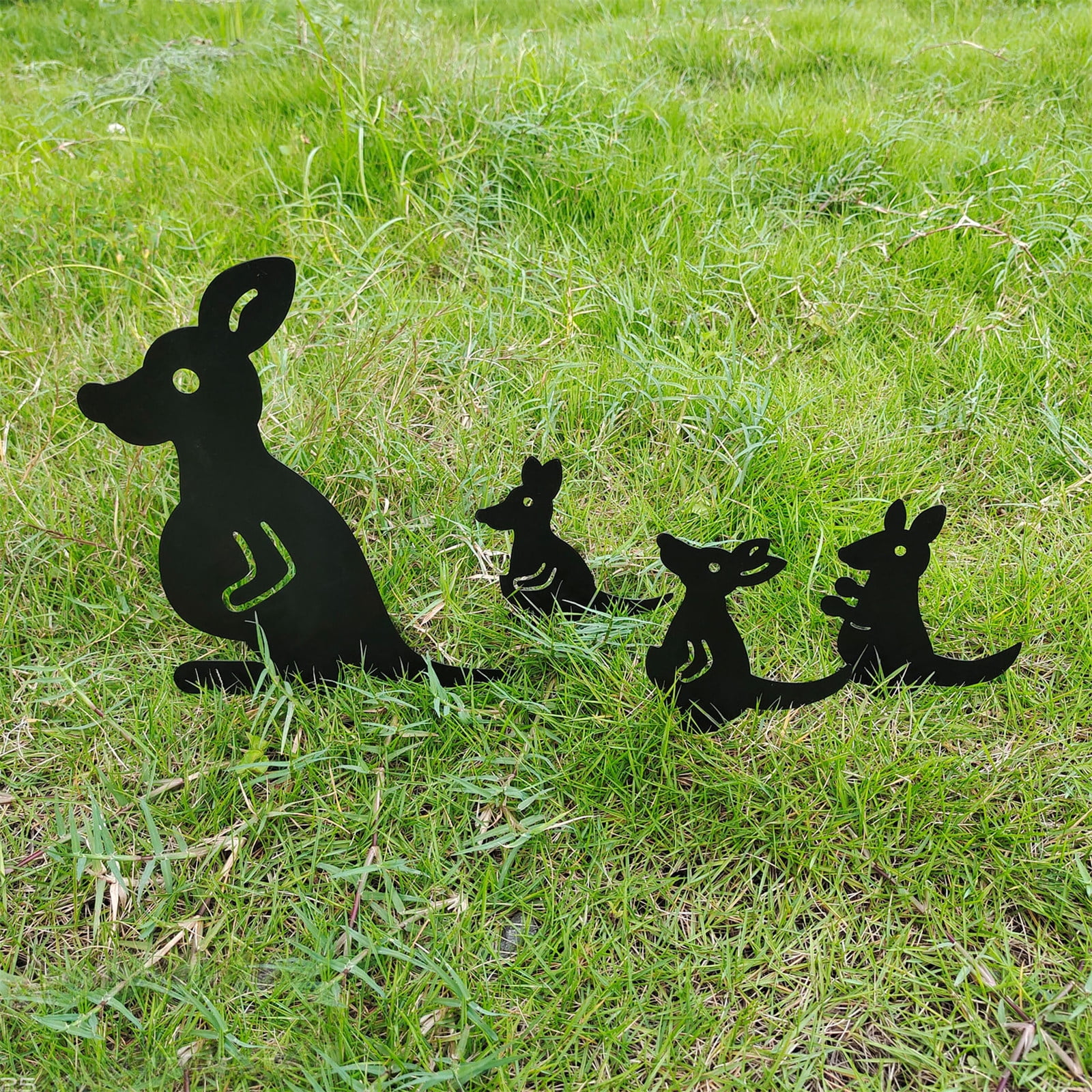 4 Pcs Kangaroo Family Yard Sign,Metal Animal Yard Decor,Black Kangaroos Lawn Signs with Stakes,Realistic Kangaroos Decoration for Garden Lawn Pathway,Outdoor Metal Animals Silhouette Art Decor