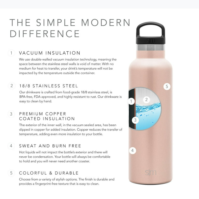 Simple Modern 12 Oz. Ascent Water Bottle - Stainless Steel Hydro with Handle  Lid - Double Wall Tumbler Flask Vacuum Insulated Small Reusable Metal  Leakproof Kids Pattern: Wood Grain 