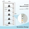 thumbnail image 2 of 69" White Bookshelf, 5 Tier Tall Bookcase with Bookend, Large Metal Book Shelf Display Storage Shelves for Bedroom Living Room Office, 2 of 14
