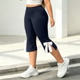 thumbnail image 6 of HAiming Plus Size Capri Pants for Women Bow Side Slit Slim Elastic Waist Solid Color Casual Pants Workout Pants, 6 of 9