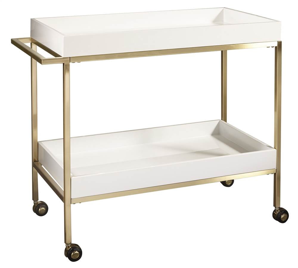 Bar Cart in Brushed Gold and White