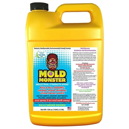 Mold Monster Kills Mold & Mildew On Contact. Post Flood & Storm Clean Up For Homes, Hotels, RVâ??s, Boats- All Natural, Non Toxic, Environmentally Friendly - Commercial Strength 1 Gal (Best Way To Kill Mildew)