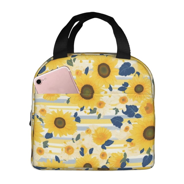 Easygdp Navy Blue Leaf Sunflower Bolsa Térmica Premium - Tela Oxford Impermeable, Gran Capacidad, Bolsillo Frontal, Unisex para Trabajo, Escuela, Actividades al Aire Libre y Picnics