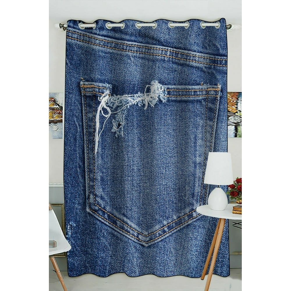 ECZJNT torn Jeans denim pocket Blackout Window Curtain Drapery One Panel 52x84 inch one Piece