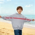 thumbnail image 6 of SERTG Kids Valentine Funny Letter Print Hooded Sweatshirt Girls Long Sleeve Casual Solid Color Spring Fall Fleece-Lined Warm Top(Gray,7 Years), 6 of 7