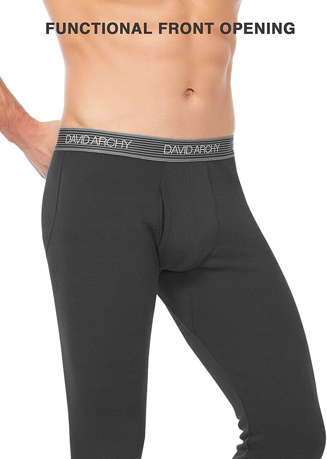 DAVID ARCHY Mens 2 Pack Soft Cotton Thermal Pants Rib Stretchy Base Layer Thermal Underwear Bottoms Long Johns Leggings 