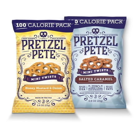 Pretzel Pete 100 Calorie Honey Mustard & Salted Caramel Pretzel Twists  12 Ct Variety Pack (0.8 oz. Bags)