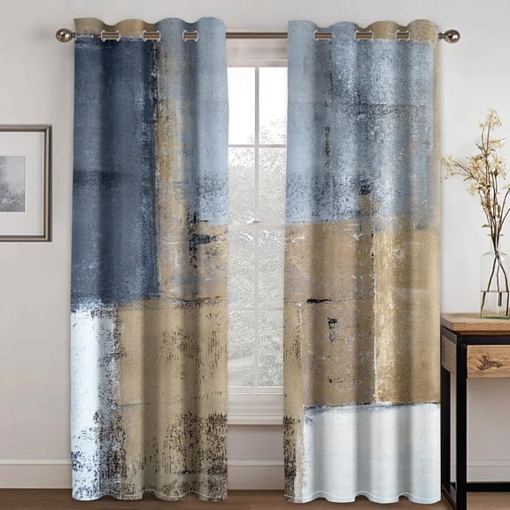 Abstract Black And White Gray Grommet Thermal Insulated Window Curtain, Retro Industrial Style Bedroom Blackout Curtains Soft Window Curtain For Nursery Elegant Home