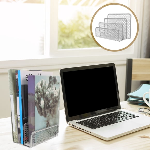 TEHAUX Organizador De Escritorio Metálico Plateado Para Oficinas Y Espacios De Estudio