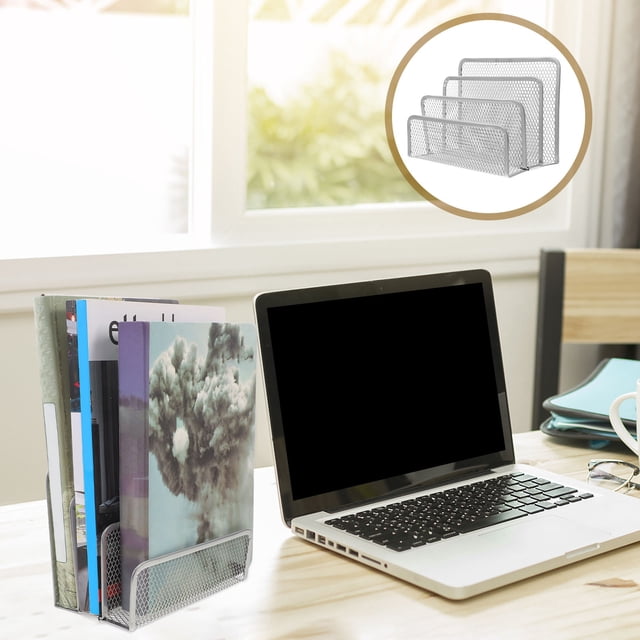 TEHAUX Organizador De Escritorio Metálico Plateado Para Oficinas Y Espacios De Estudio