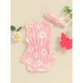 thumbnail image 4 of Bagilaanoe Newborn Baby Girl Summer Rompers Daisy Print Sleeveless Bodysuits + Headband 3M 6M 12M 18M Infant Casual One Piece Jumpsuit, 4 of 7