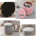 thumbnail image 5 of Round Green Linen Storage Stool Box With Padded Seat 34x45cm For Bedroom And Living Room, 5 of 5