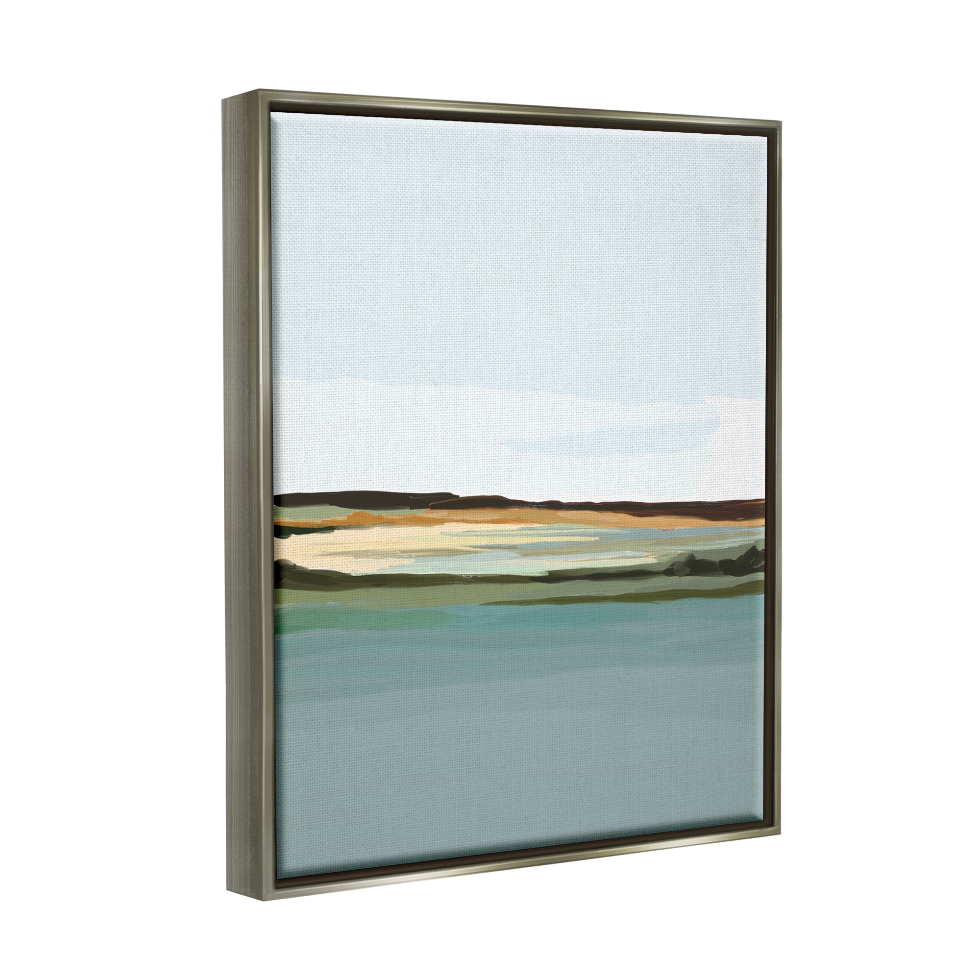 Stupell Industries Modern Lake Shore Abstract Painting Gray Floater Framed Art Print Wall Art, 25 x 31