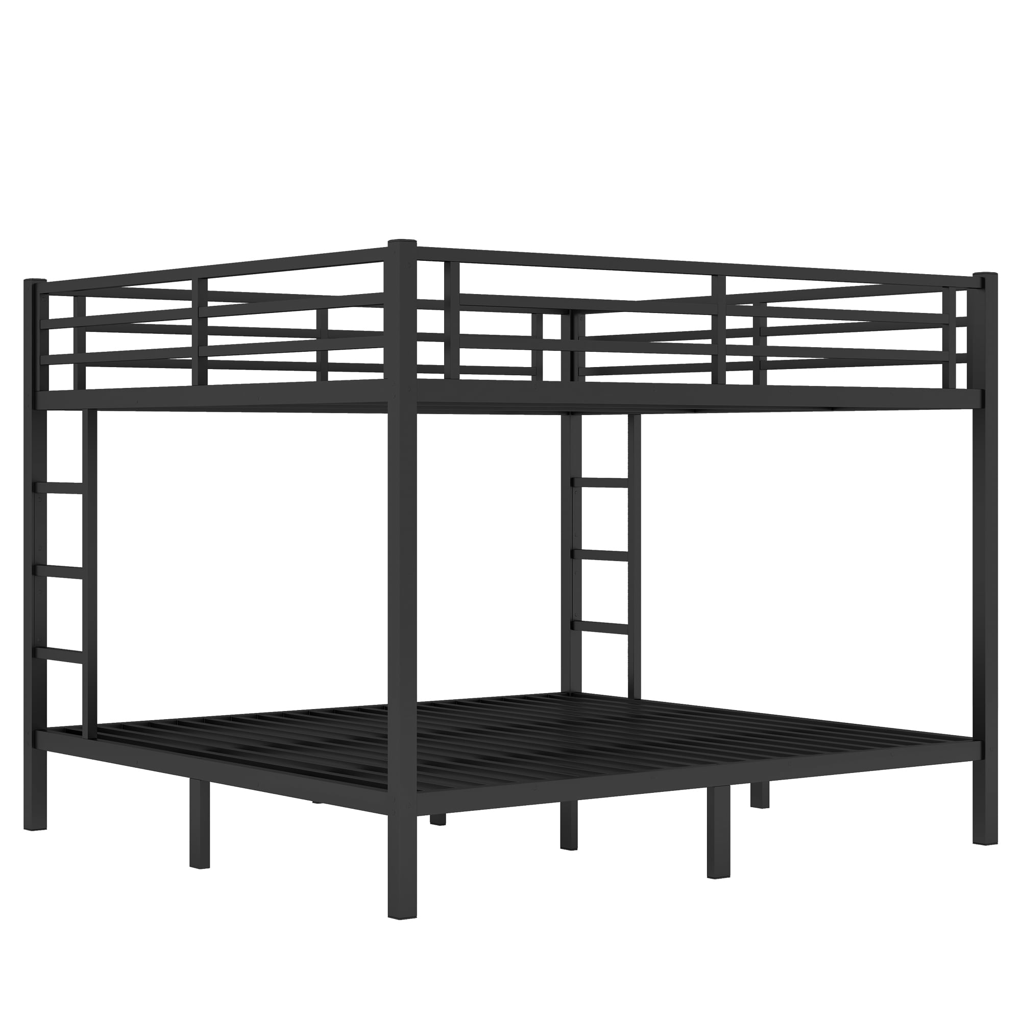 Aukfa Heavy Duty King over King Metal Bunk Bed with Ladders and Guardrail for Kids, Teens and Adults, Black