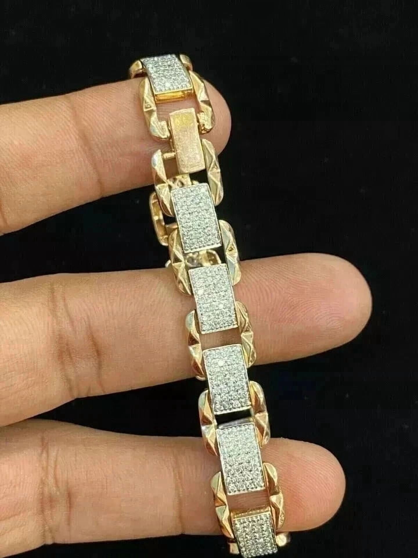 7 Ct Round Cut White Moissanite Tennis Bracelet For Men 14K Yellow Gold Plated