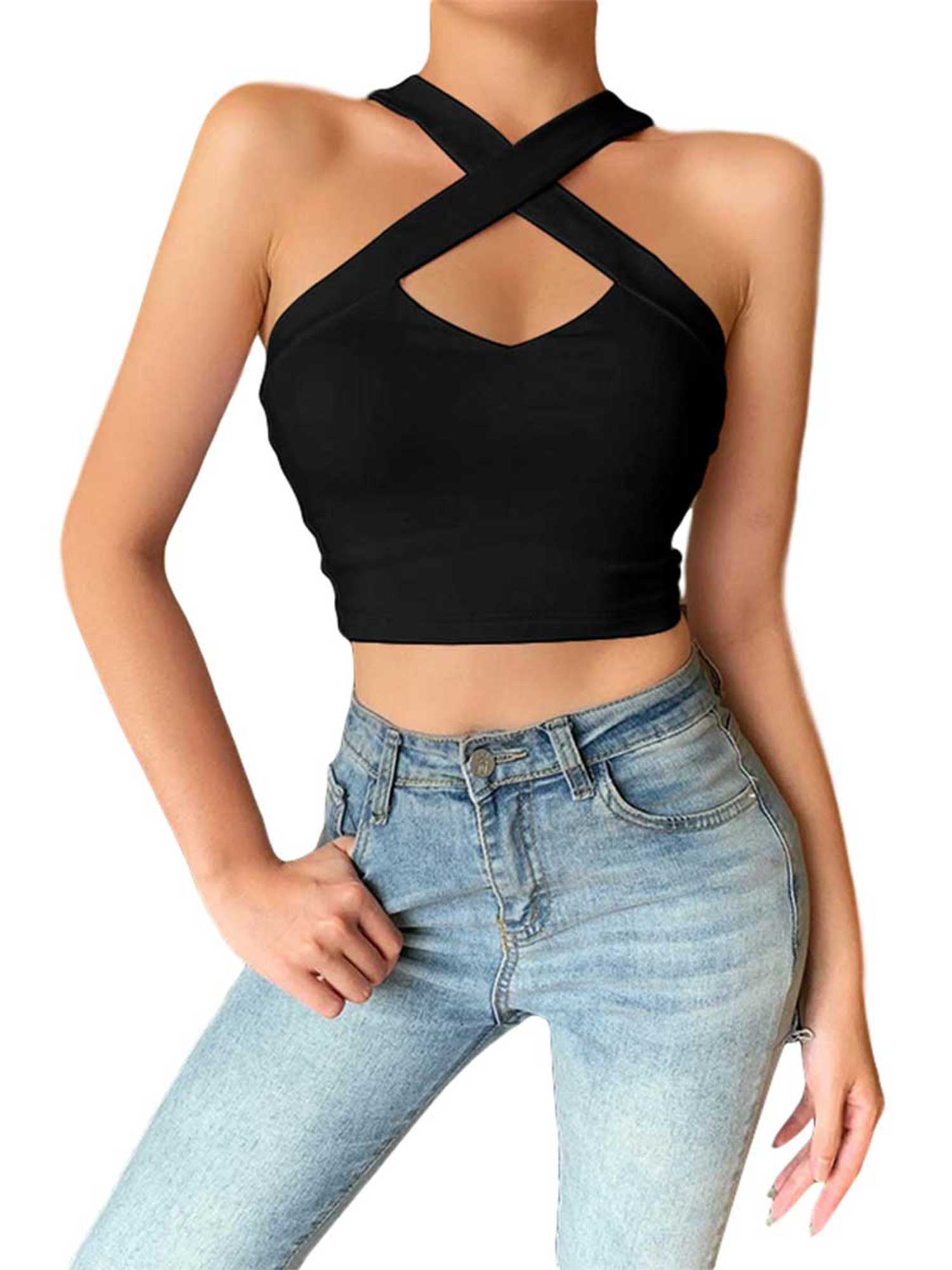 Kiapeise Ladies Summer Sexy Crop Top, Fashionable Solid Color Hanging Short Camisole Hollow Slim Midriff-baring Vest for Dating - Walmart.com