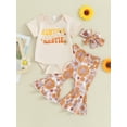 thumbnail image 3 of Musuos Baby Girls Pants Outfits 3M 6M 12M 18M Letter Print Short Sleeve Romper with Flower Pattern Flare Trousers and Heaband Set, 3 of 10