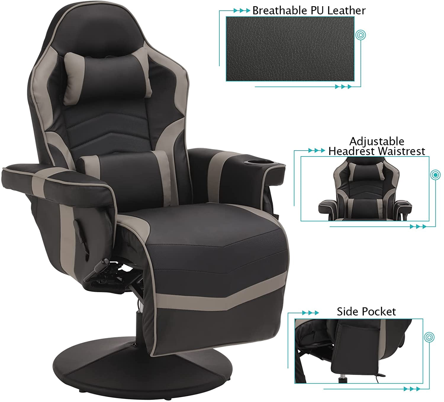 LVUYOYO Massage Gaming Chair Reclining Video Game Chair Ergonomic Office Chair Height Adjustable Gamer Chair with Headrest and Lumbar Support PU Leather High Back Swivel Computer Chair