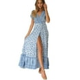 thumbnail image 2 of Women's Summer V-neck Dress Beach Bohemian Floral Print Holiday Dress, 2 of 6