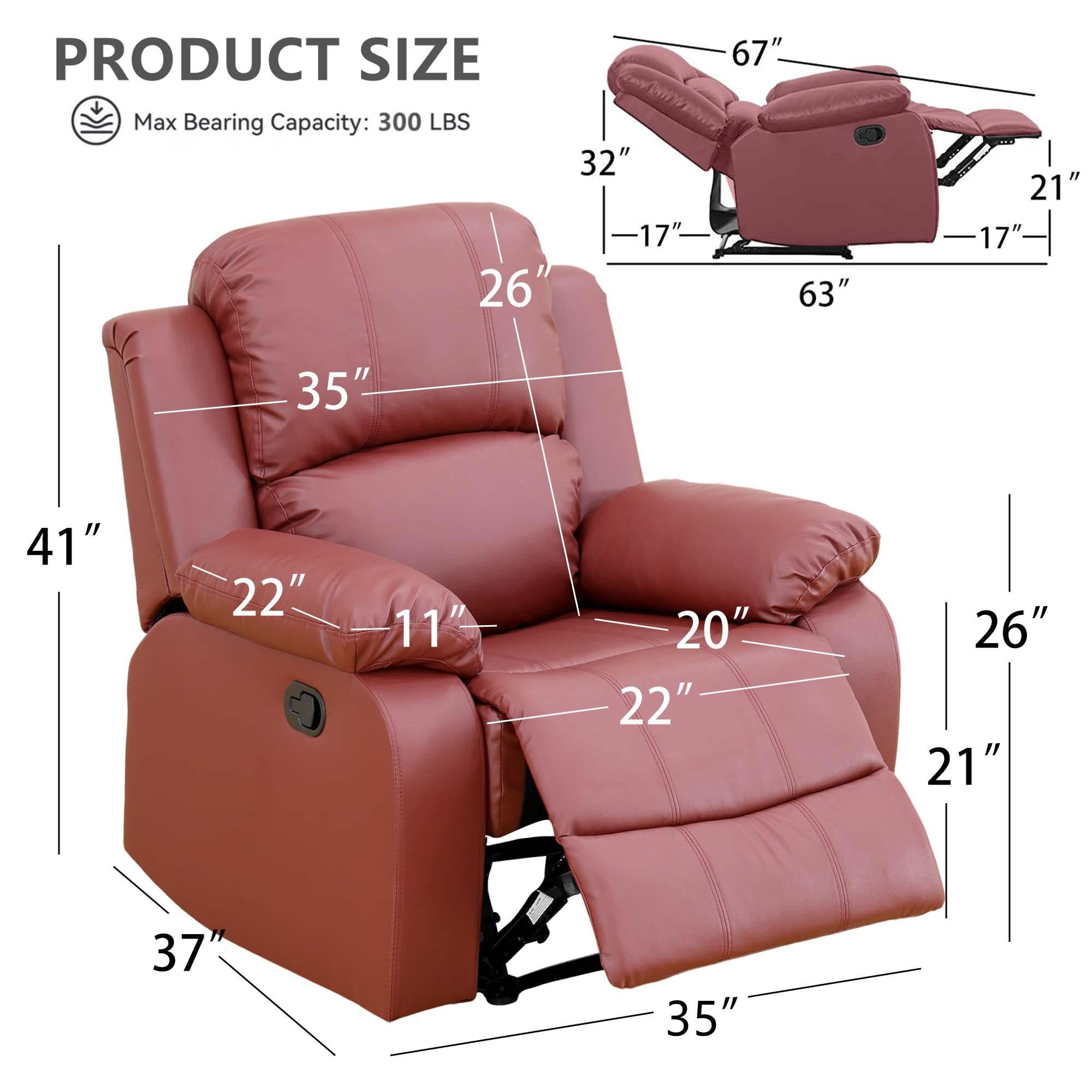 Aukfa Faux Leather Manual Recliner Chair Single Sofa Armchair for Living Room, Bedroom, Red