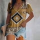 thumbnail image 3 of Camiseta casual para mujer Retro Folk-custom Impreso con cuello en V Manga corta Jersey Blusa Tops Fridja bn4747, 3 of 8