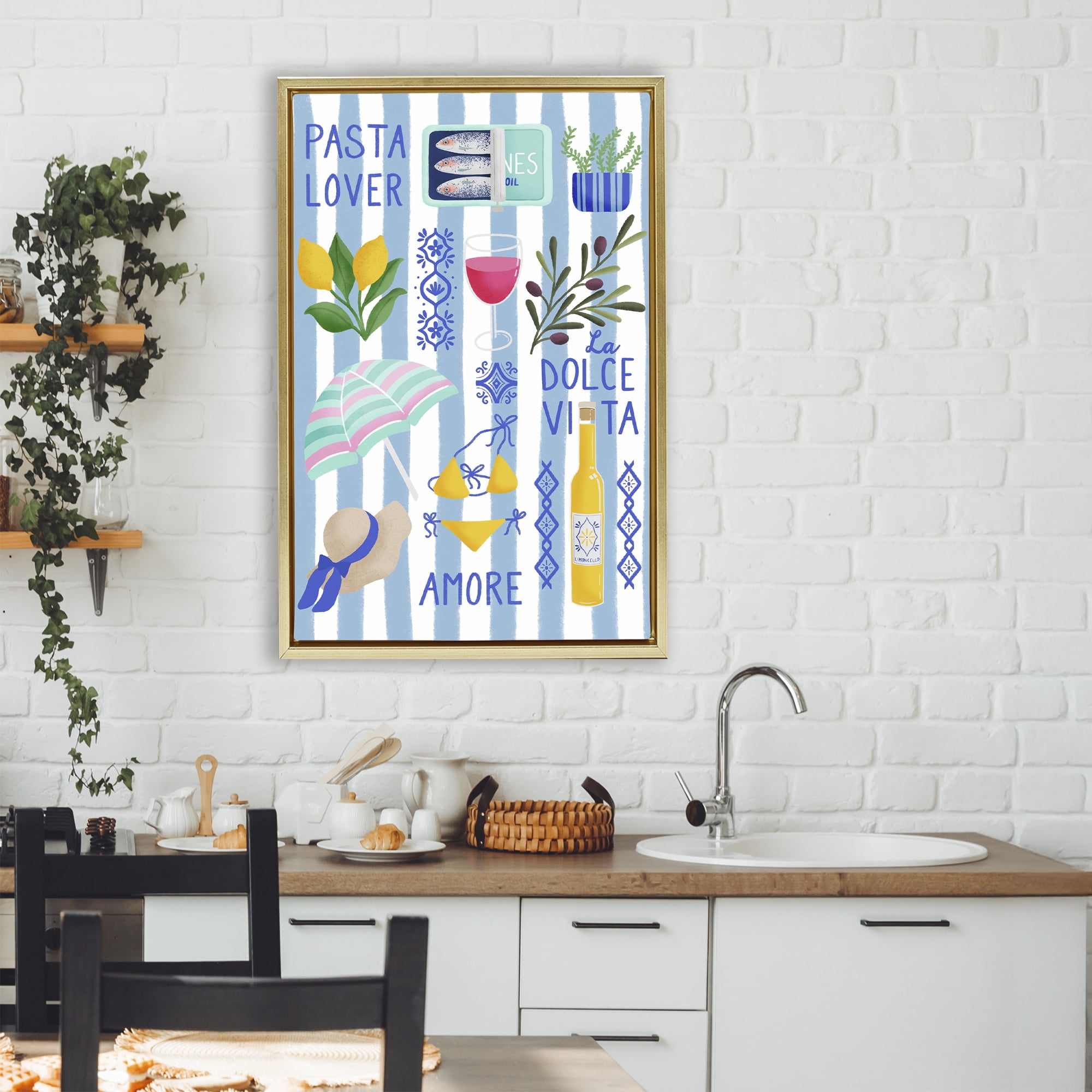 Stupell Industries Pasta Lover Mediterranean Gold Framed Floater Canvas Wall Art, design by Metka Hiti