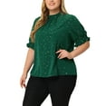 thumbnail image 4 of Agnes Orinda Women's Plus Size Pleated Mock Neck Star Print Puff Sleeve Blouse 1X Green, 4 of 7