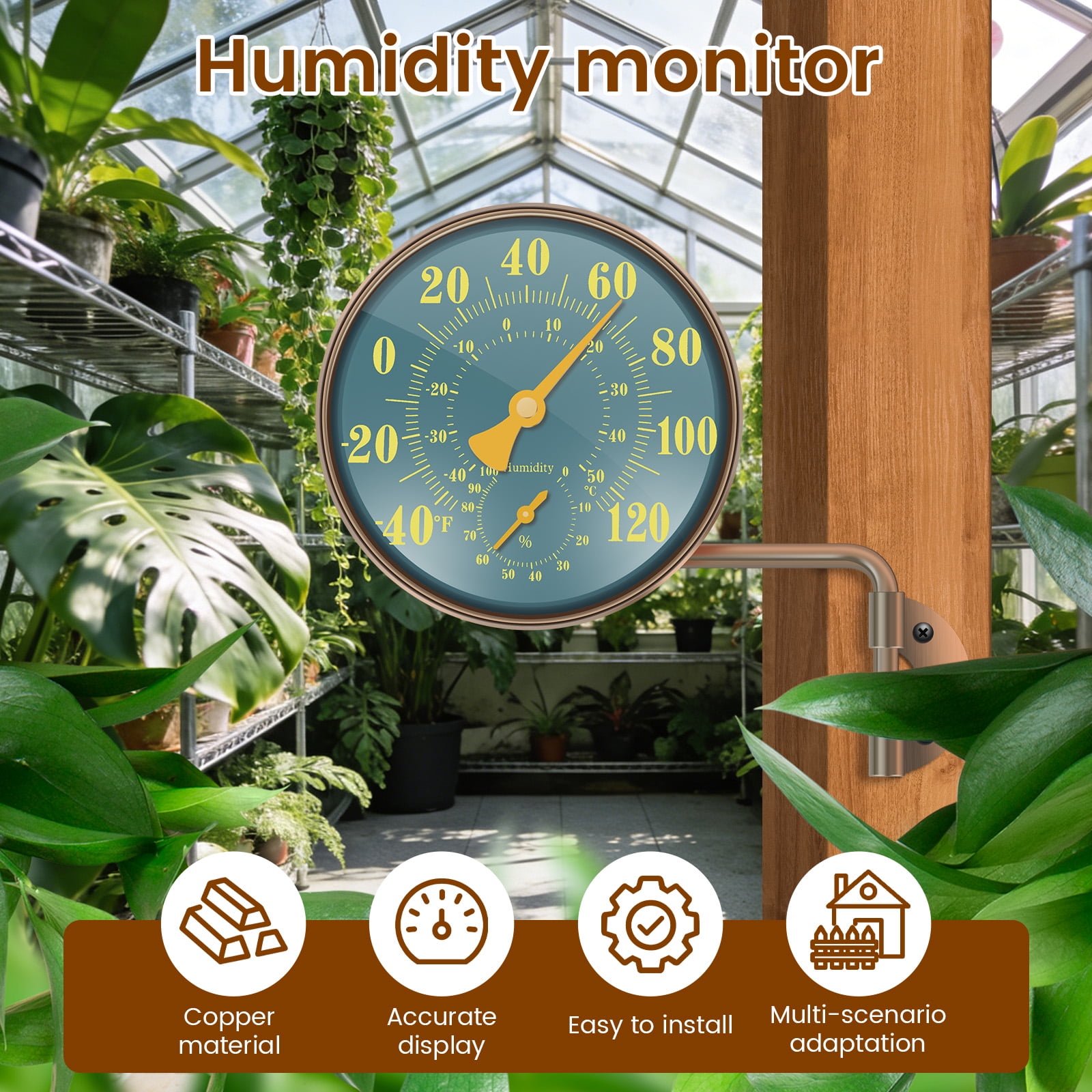 Threns Indoor Outdoor Thermometer Hygrometer - Waterproof Hanging Wall Thermometer Decorative Outdoor Thermometer Large Numbers, No Battery Needed Outdoor Thermometers for Patio