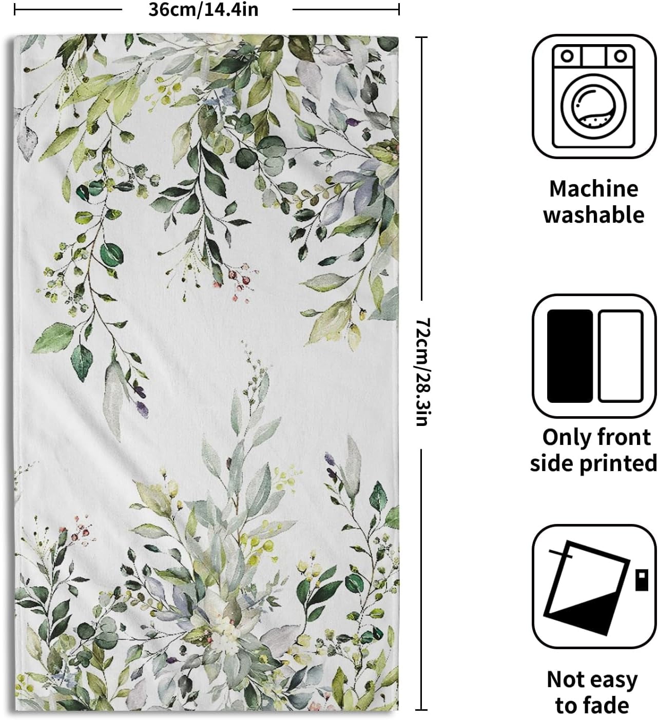 Green Eucalyptus Hand Towels Set of 2 Sage Leaves Soft Absorbent Small Bath Towel Kitchen Dish Guest Towel for Bathroom Hotel Gym Spa