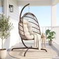 thumbnail image 3 of Outdoor Brown Swing Egg Chair with Stand Wicker Hanging Egg Chair with Cushions, 350 lb Max, 3 of 9