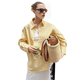 thumbnail image 3 of Camisas con Botones para Mujer, Camisa de Larga con Estampado de Rayas, Blusas de Larga Amarillas M, 3 of 10