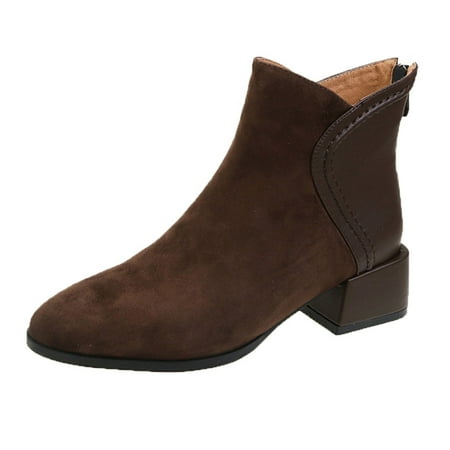 

Women Walking Shoes Fashion Boots Boots Women Frosted Pointed Square Heel Boots Boots French Ankle Boots Women Ankle Boots for Women Flock Brown