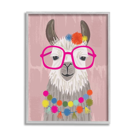 Stupell Industries Llama Silly Glasses Polka Dots Festive Animal,11 x 14,Designed by Lisa Whitebutton